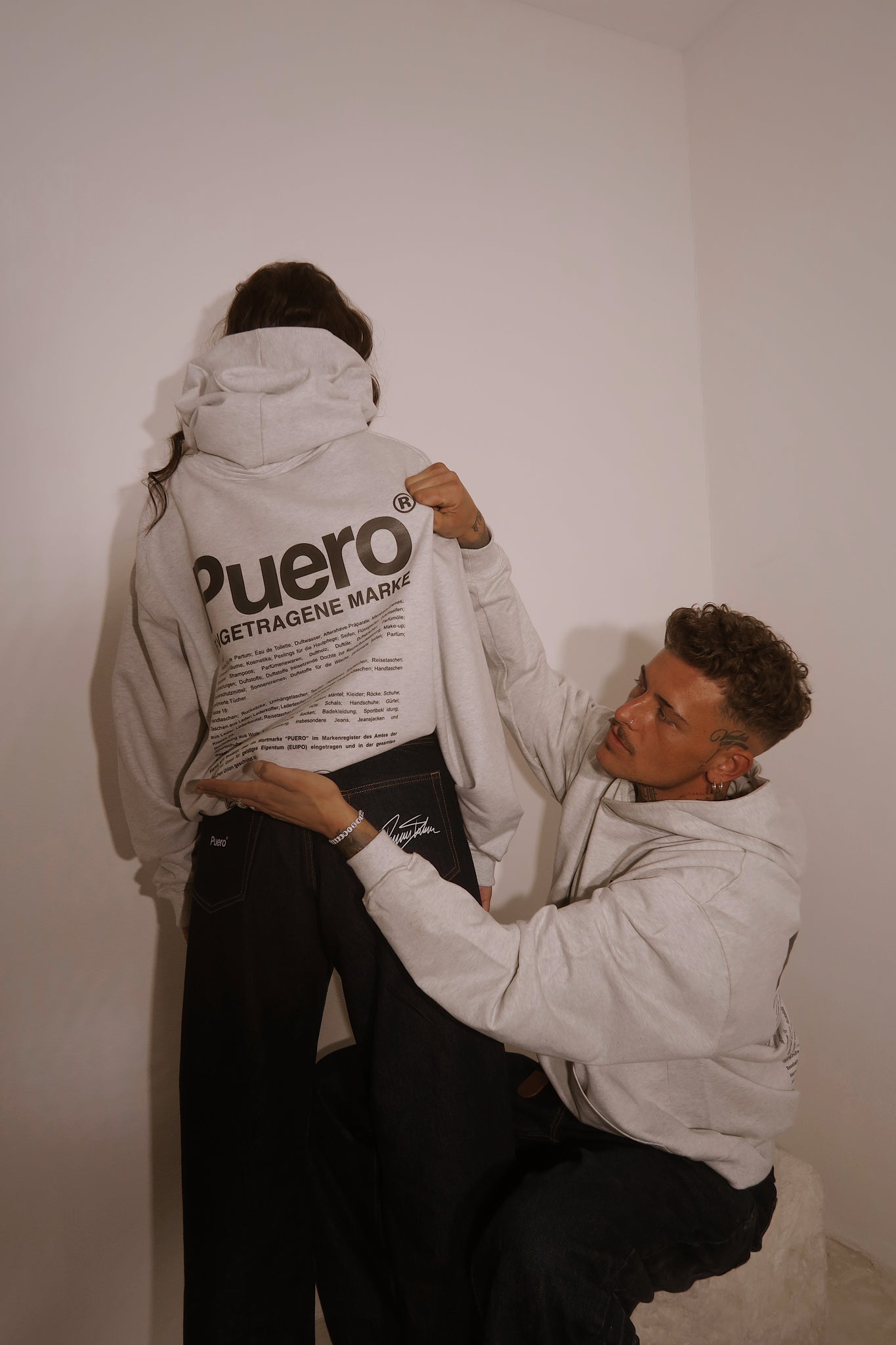 PUERO TRADEMARK – Heavy Hoodie Vintage light Grey (Bio-Baumwolle, Portugal)