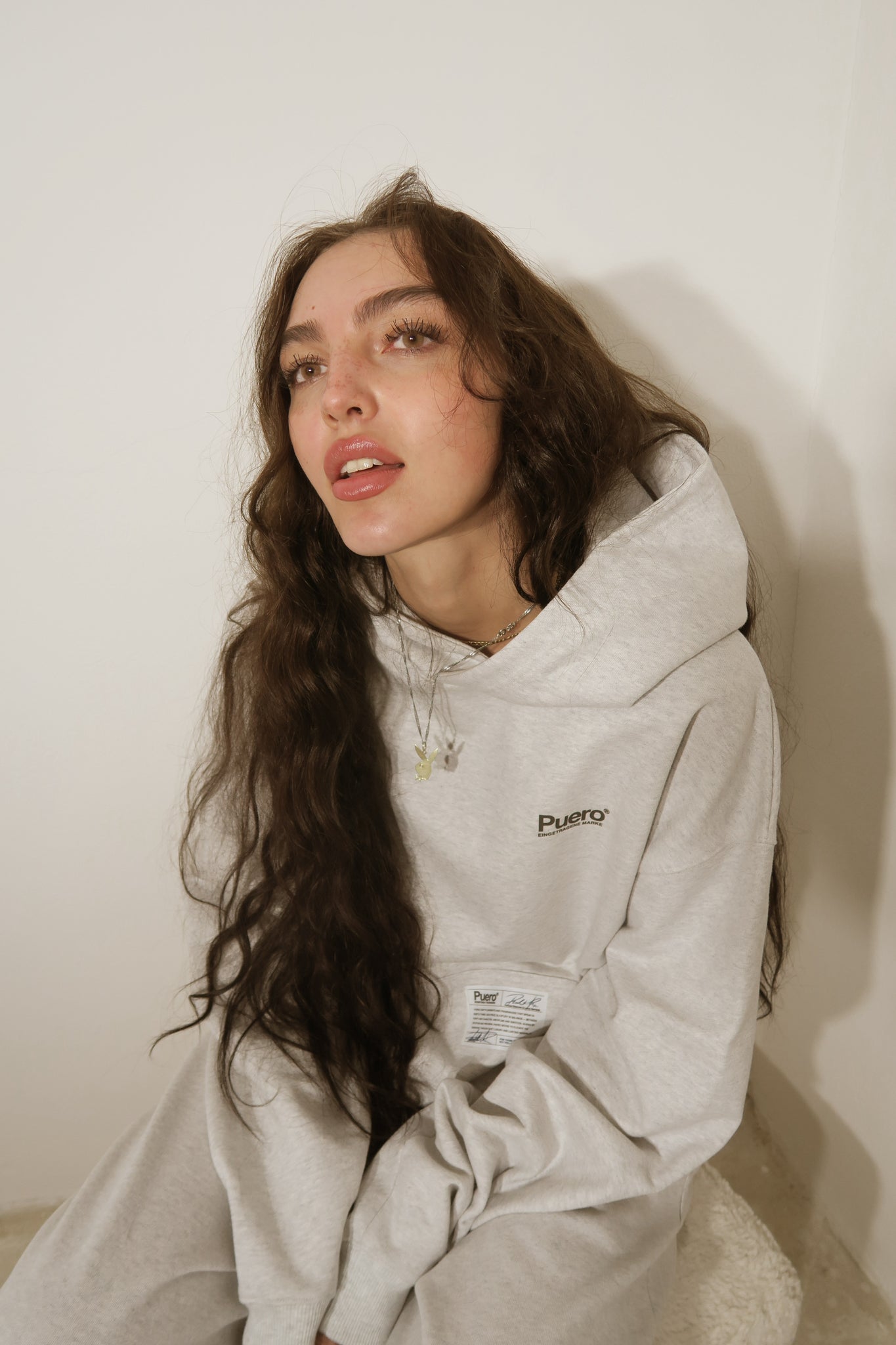 PUERO TRADEMARK – Heavy Hoodie Vintage light Grey (Bio-Baumwolle, Portugal)