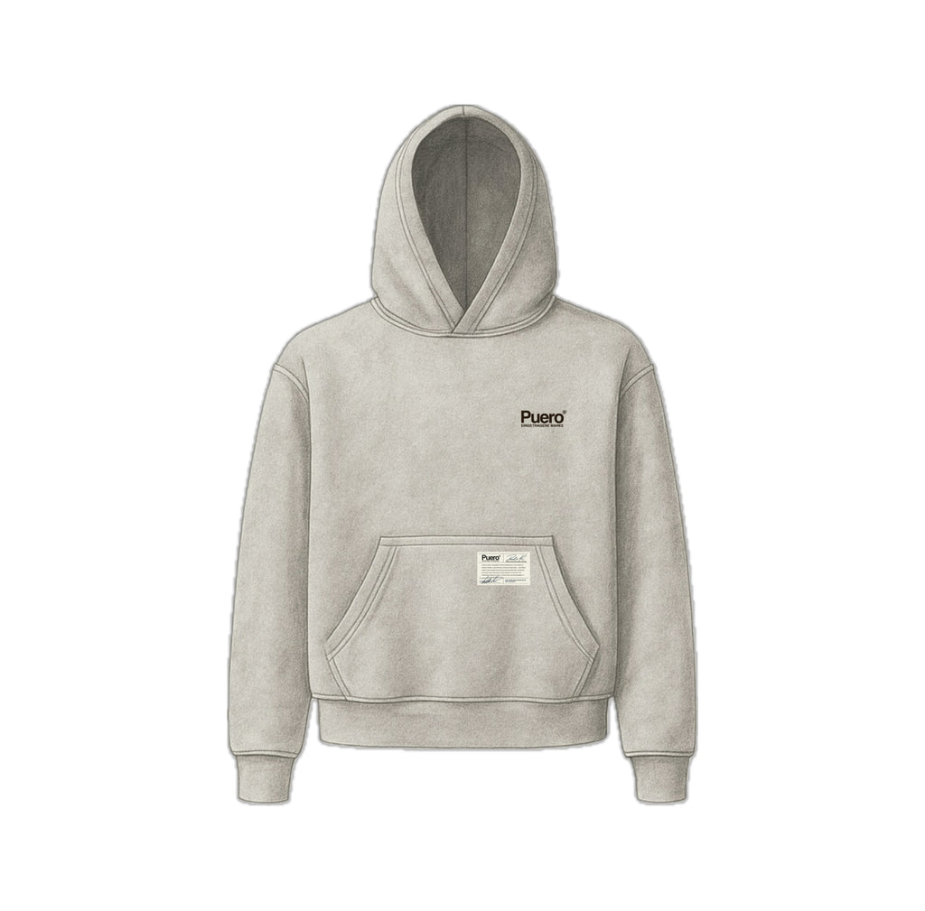 PUERO TRADEMARK – Heavy Hoodie Vintage light Grey (Bio-Baumwolle, Portugal)