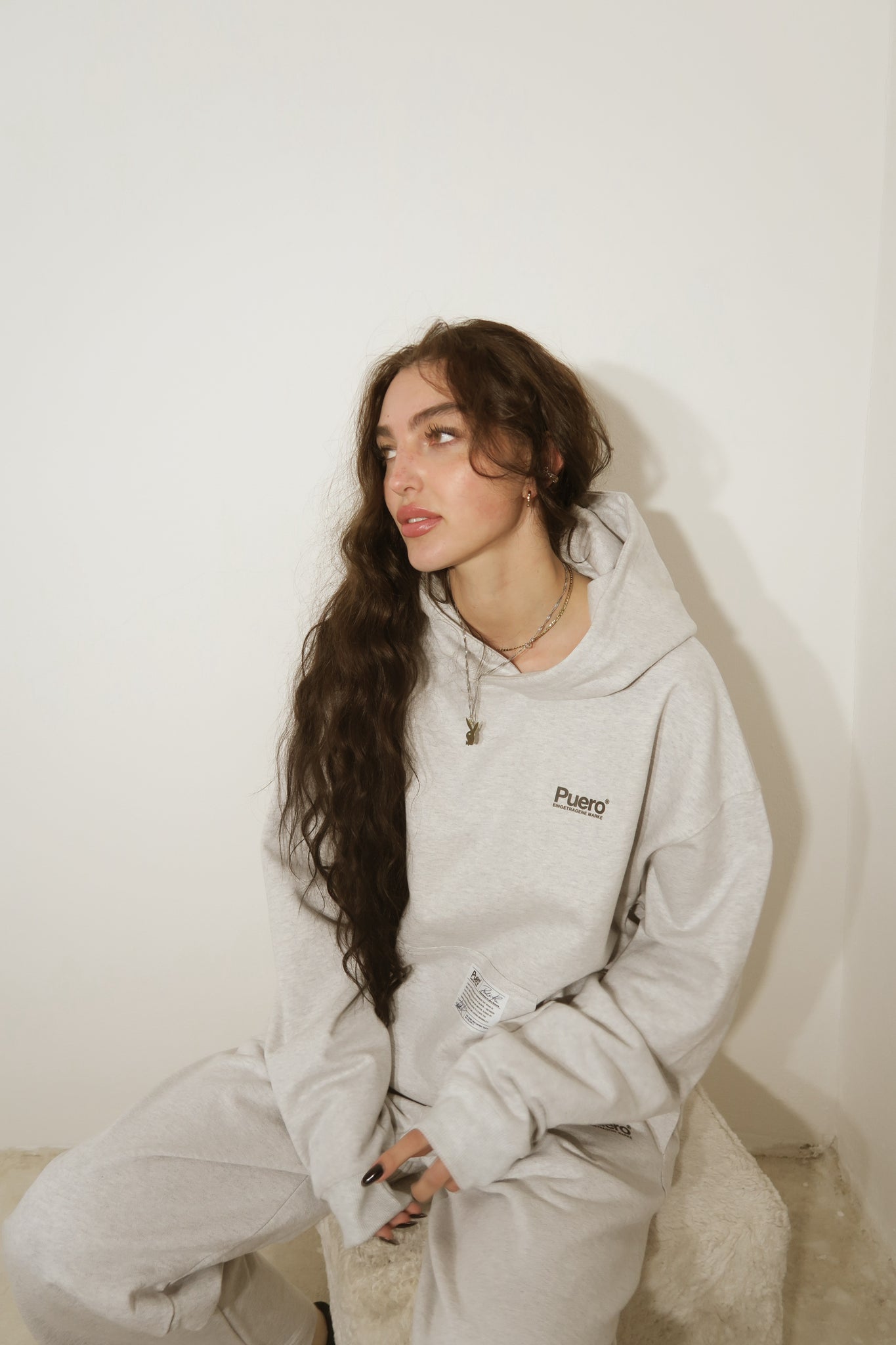 PUERO TRADEMARK – Heavy Hoodie Vintage light Grey (Bio-Baumwolle, Portugal)