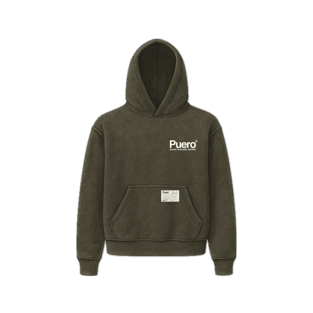 PUERO TRADEMARK – Heavy Hoodie Vintage Olive (Bio-Baumwolle, Portugal)